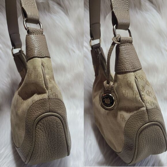 Vintage Dooney & Bourke Monogram Canvas Leather Hobo Shoulder Bag - Picture 3 of 12